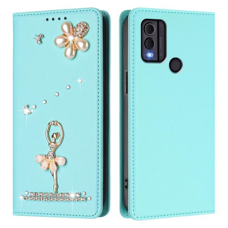 For Nokia C22 Ballet Girl Diamond Studded RFID Vegan Leather Phone Case