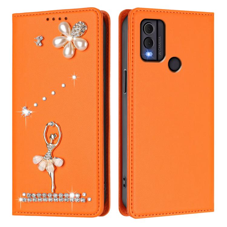 For Nokia C22 Ballet Girl Diamond Studded RFID Vegan Leather Phone Case