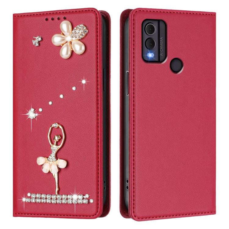 For Nokia C22 Ballet Girl Diamond Studded RFID Vegan Leather Phone Case