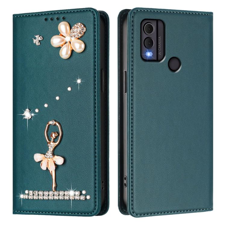For Nokia C22 Ballet Girl Diamond Studded RFID Vegan Leather Phone Case