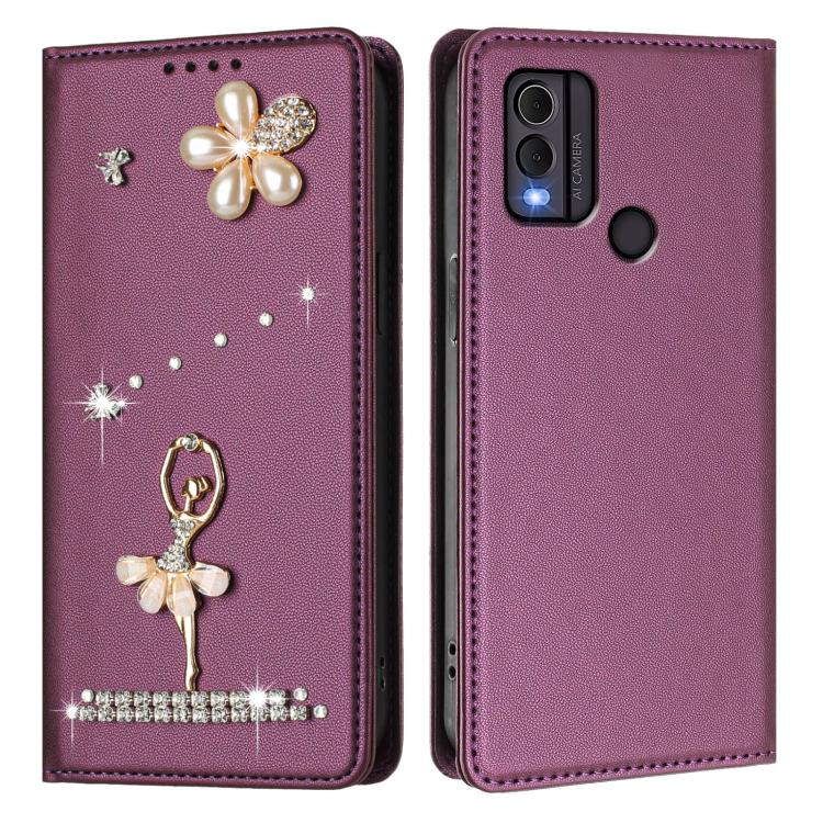For Nokia C22 Ballet Girl Diamond Studded RFID Vegan Leather Phone Case