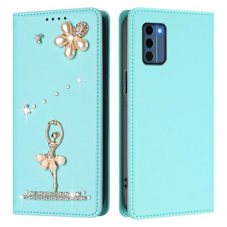 For Nokia C300 Ballet Girl Diamond Studded RFID Vegan Leather Phone Case