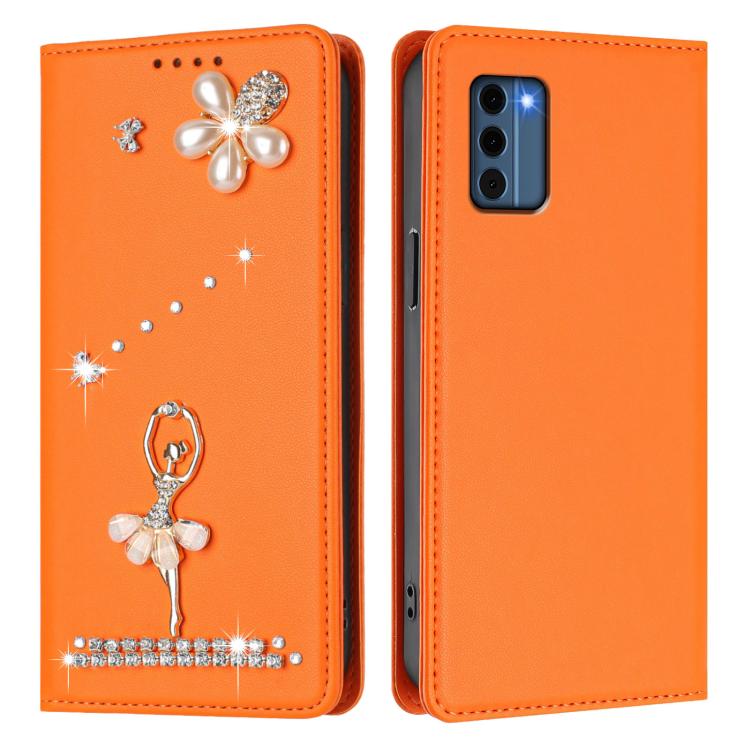For Nokia C300 Ballet Girl Diamond Studded RFID Vegan Leather Phone Case