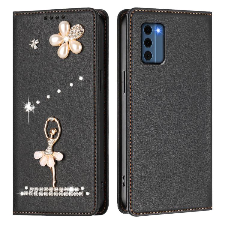 For Nokia C300 Ballet Girl Diamond Studded RFID Vegan Leather Phone Case