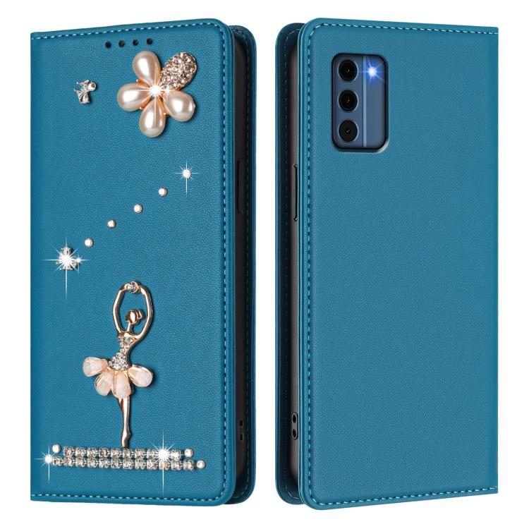 For Nokia C300 Ballet Girl Diamond Studded RFID Vegan Leather Phone Case