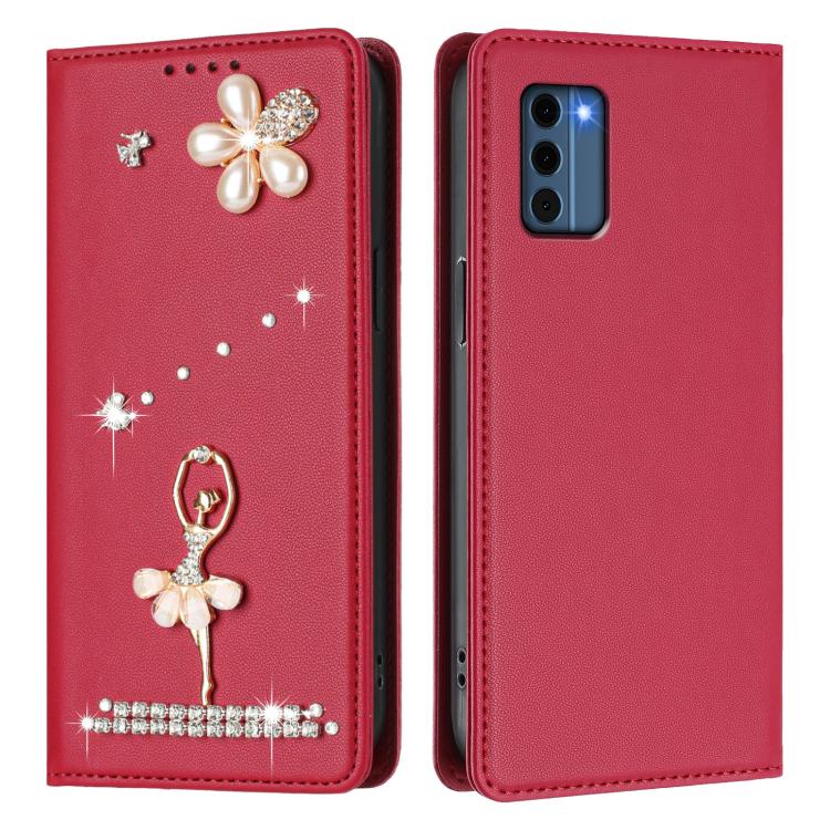 For Nokia C300 Ballet Girl Diamond Studded RFID Vegan Leather Phone Case
