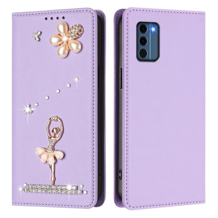 For Nokia C300 Ballet Girl Diamond Studded RFID Vegan Leather Phone Case