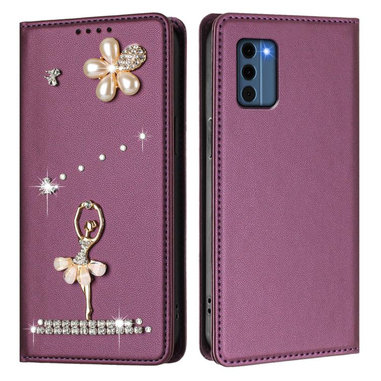 For Nokia C300 Ballet Girl Diamond Studded RFID Vegan Leather Phone Case