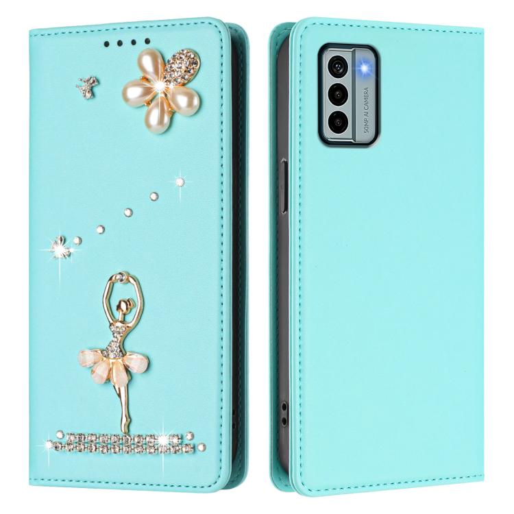 For Nokia G22 Ballet Girl Diamond Studded RFID Vegan Leather Phone Case