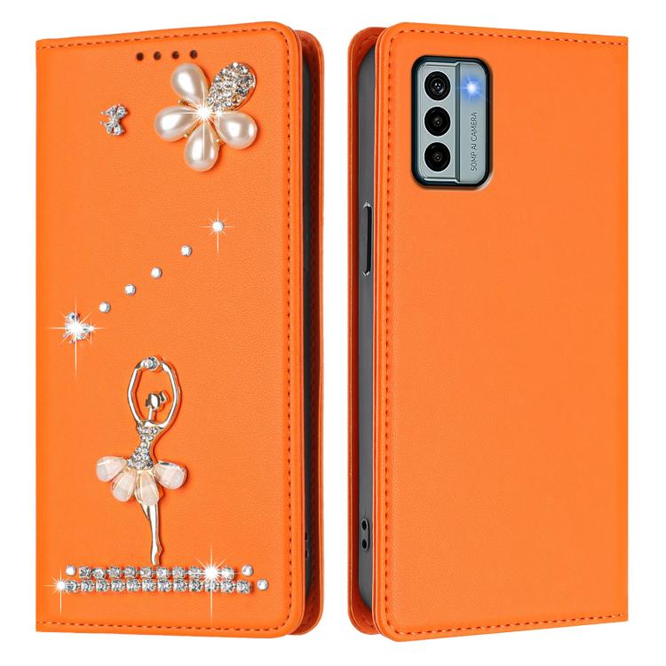For Nokia G22 Ballet Girl Diamond Studded RFID Vegan Leather Phone Case