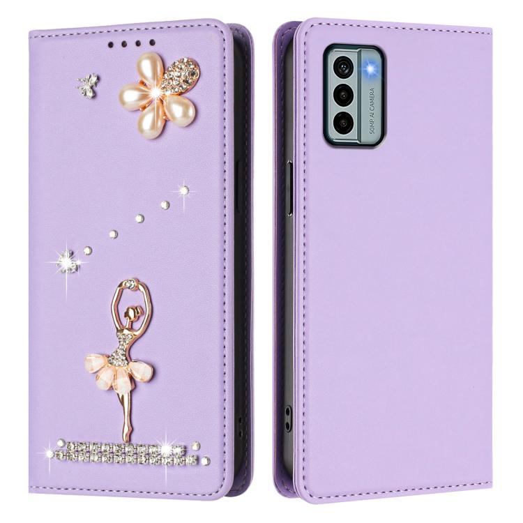 For Nokia G22 Ballet Girl Diamond Studded RFID Vegan Leather Phone Case