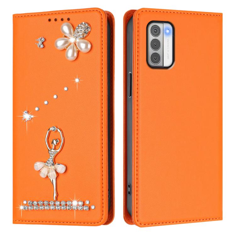 For Nokia G42 / G310 Ballet Girl Diamond Studded RFID Vegan Leather Phone Case