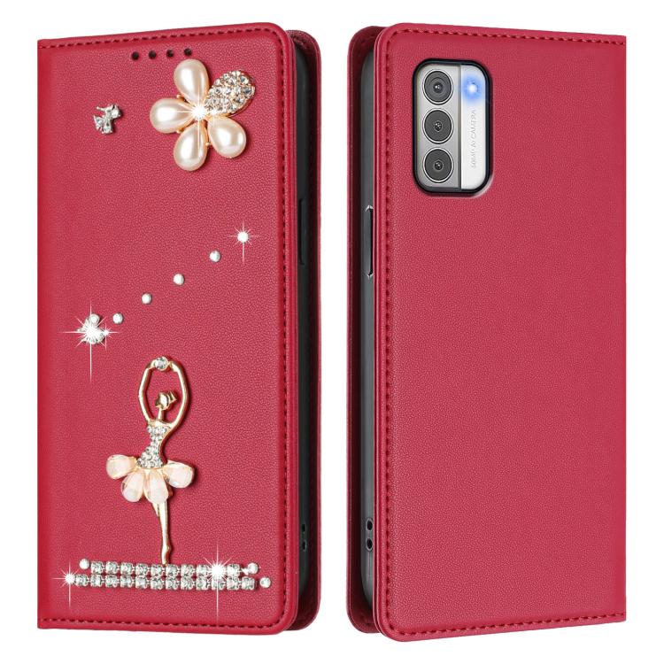For Nokia G42 / G310 Ballet Girl Diamond Studded RFID Vegan Leather Phone Case