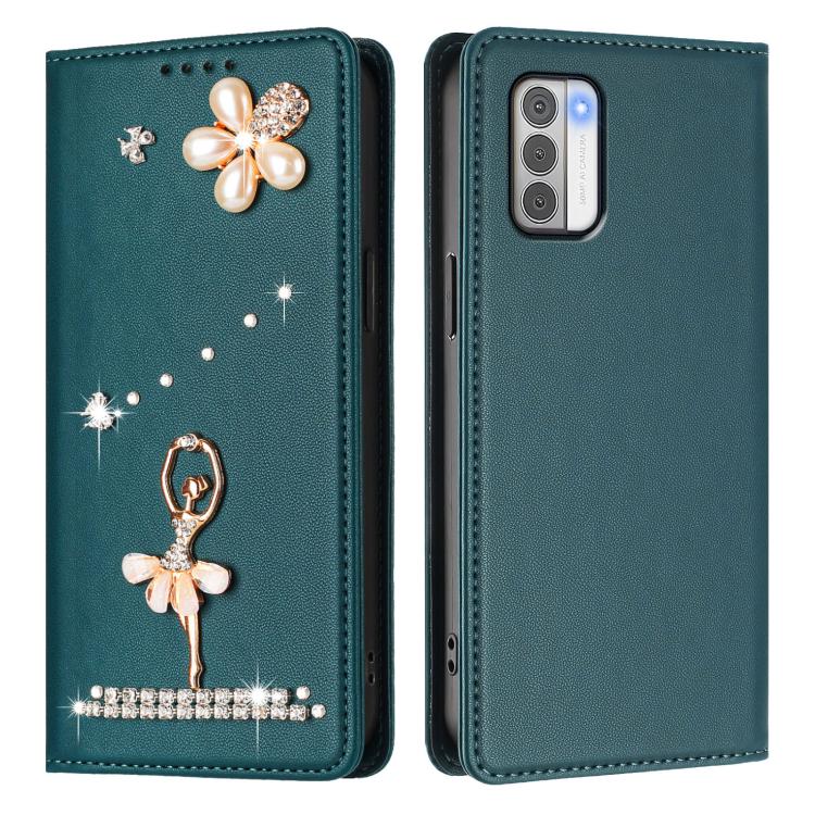 For Nokia G42 / G310 Ballet Girl Diamond Studded RFID Vegan Leather Phone Case
