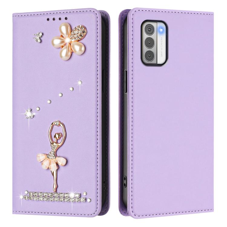 For Nokia G42 / G310 Ballet Girl Diamond Studded RFID Vegan Leather Phone Case