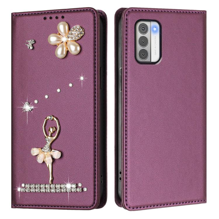For Nokia G42 / G310 Ballet Girl Diamond Studded RFID Vegan Leather Phone Case