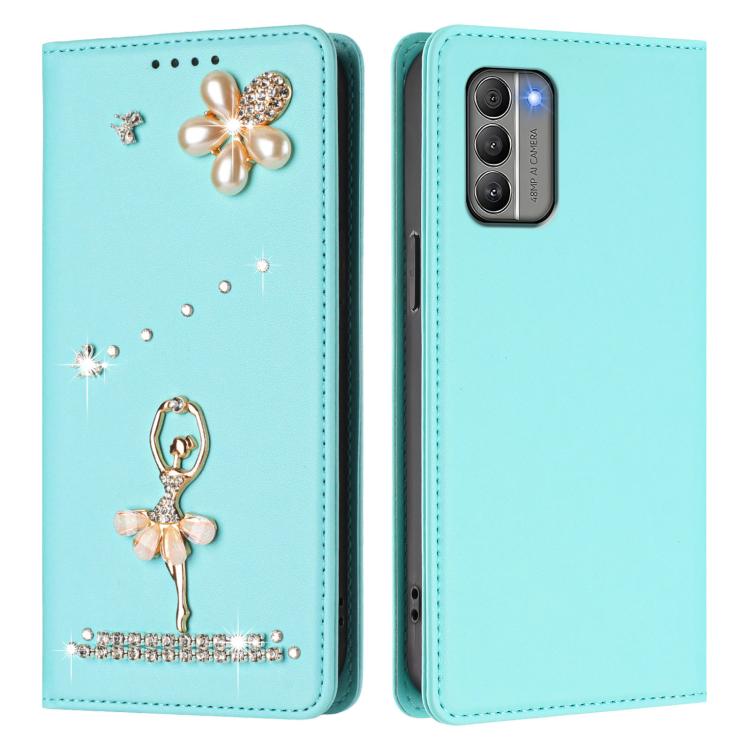 For Nokia G400 Ballet Girl Diamond Studded RFID Vegan Leather Phone Case