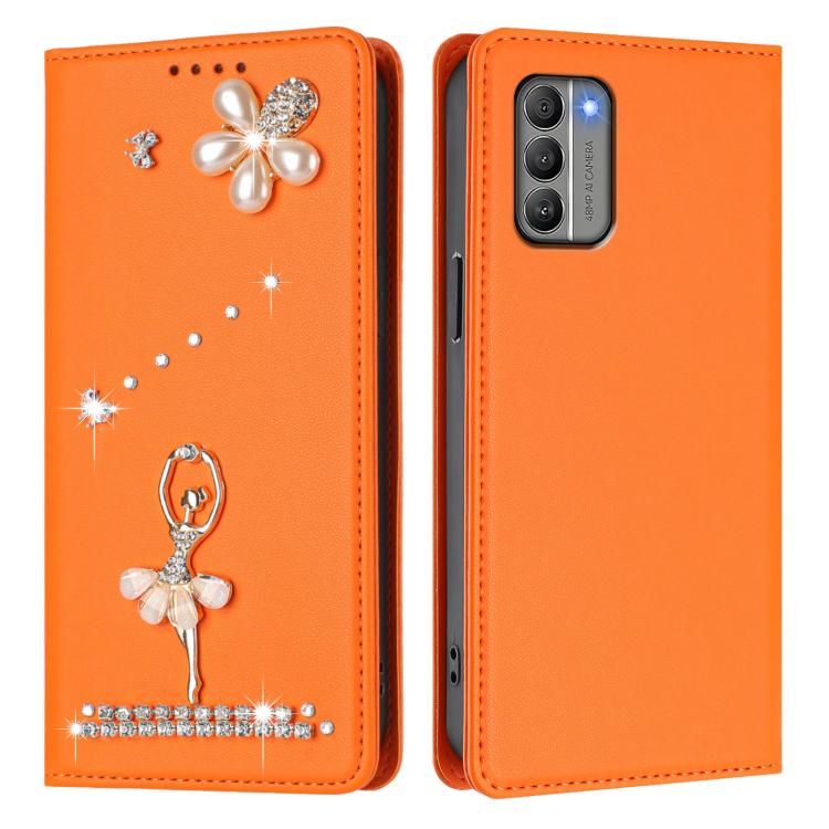 For Nokia G400 Ballet Girl Diamond Studded RFID Vegan Leather Phone Case