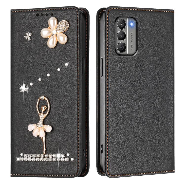 For Nokia G400 Ballet Girl Diamond Studded RFID Vegan Leather Phone Case