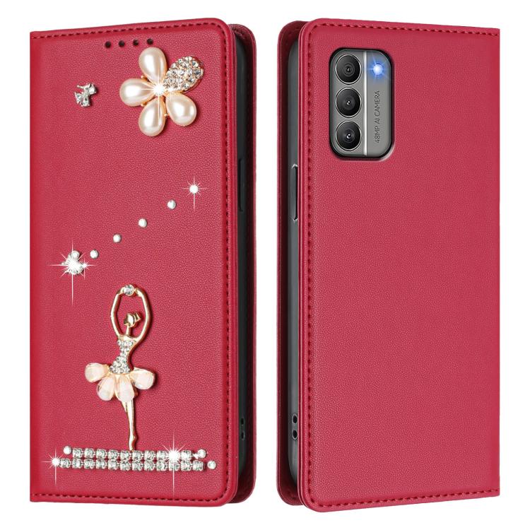 For Nokia G400 Ballet Girl Diamond Studded RFID Vegan Leather Phone Case