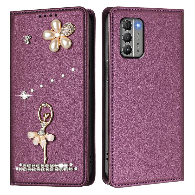 For Nokia G400 Ballet Girl Diamond Studded RFID Vegan Leather Phone Case
