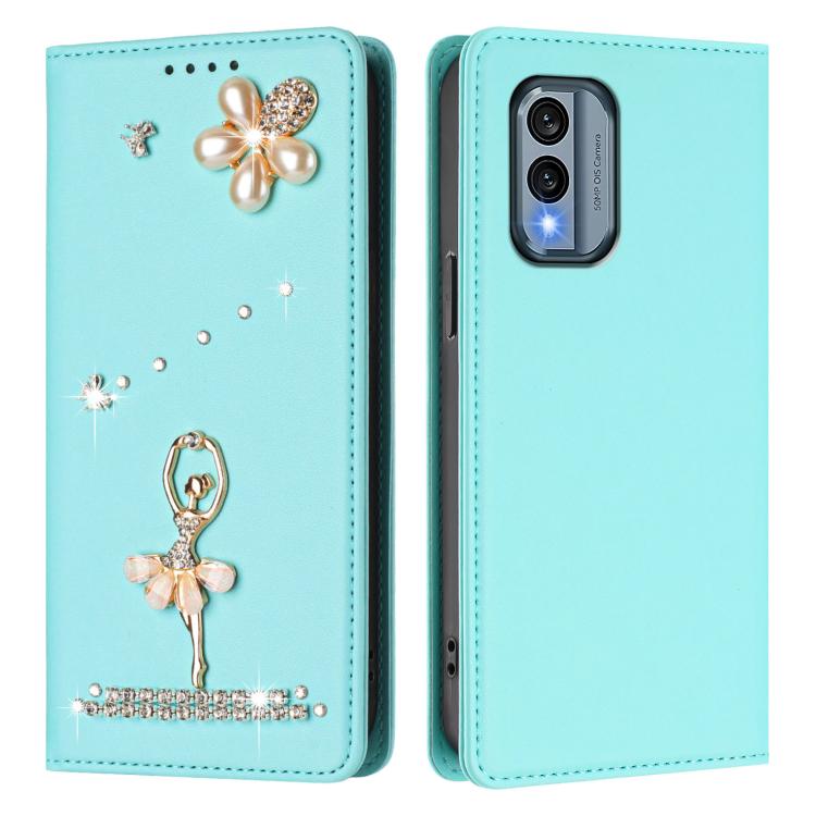 For Nokia X30 5G Ballet Girl Diamond Studded RFID Vegan Leather Phone Case