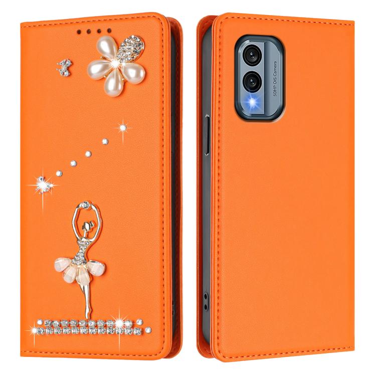 For Nokia X30 5G Ballet Girl Diamond Studded RFID Vegan Leather Phone Case