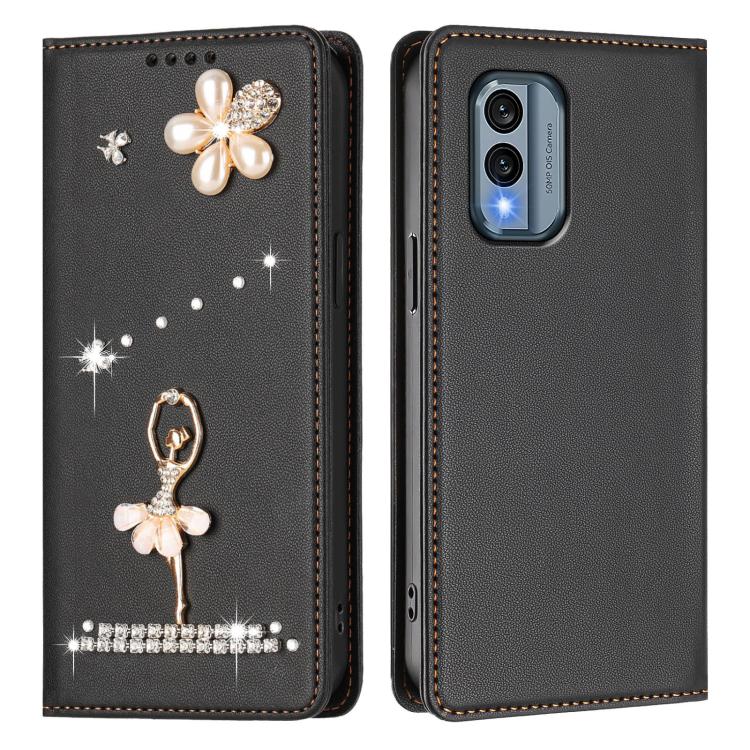 For Nokia X30 5G Ballet Girl Diamond Studded RFID Vegan Leather Phone Case
