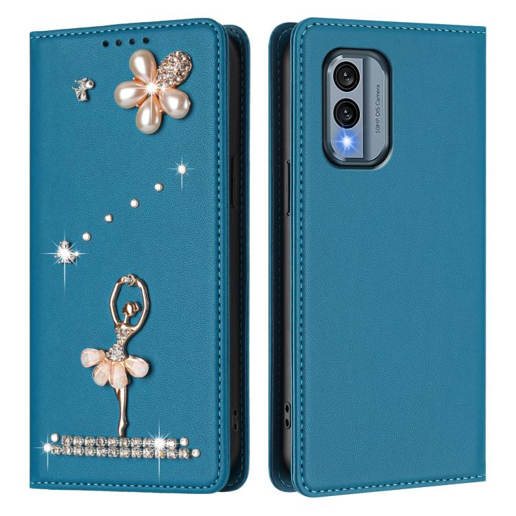 For Nokia X30 5G Ballet Girl Diamond Studded RFID Vegan Leather Phone Case