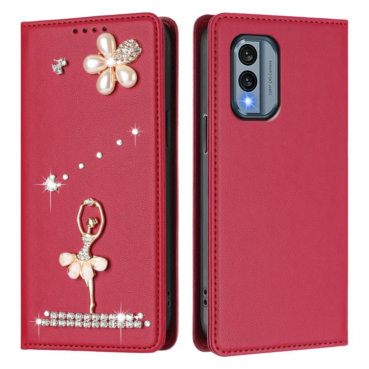 For Nokia X30 5G Ballet Girl Diamond Studded RFID Vegan Leather Phone Case