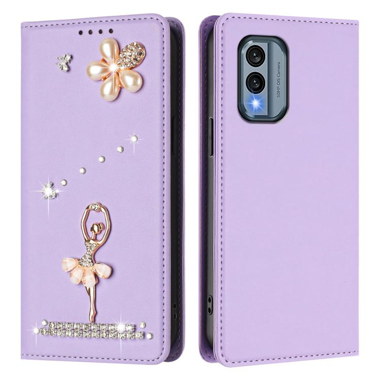 For Nokia X30 5G Ballet Girl Diamond Studded RFID Vegan Leather Phone Case