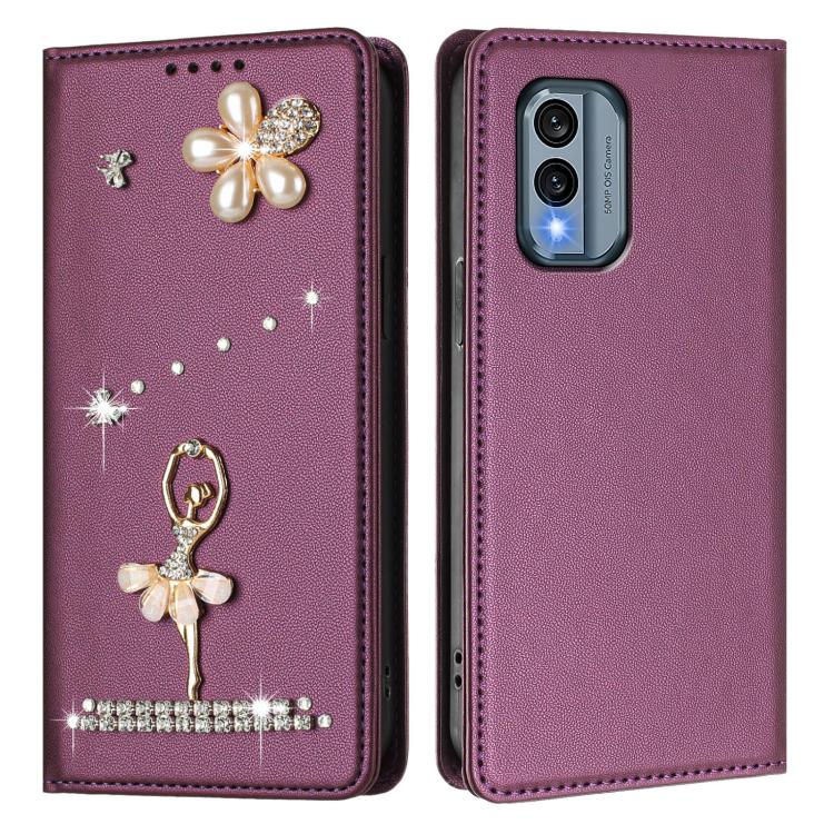 For Nokia X30 5G Ballet Girl Diamond Studded RFID Vegan Leather Phone Case