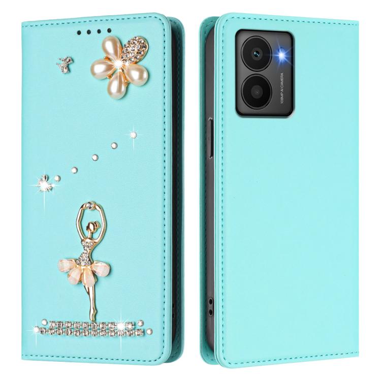 For HMD Fuison Ballet Girl Diamond Studded RFID Vegan Leather Phone Case