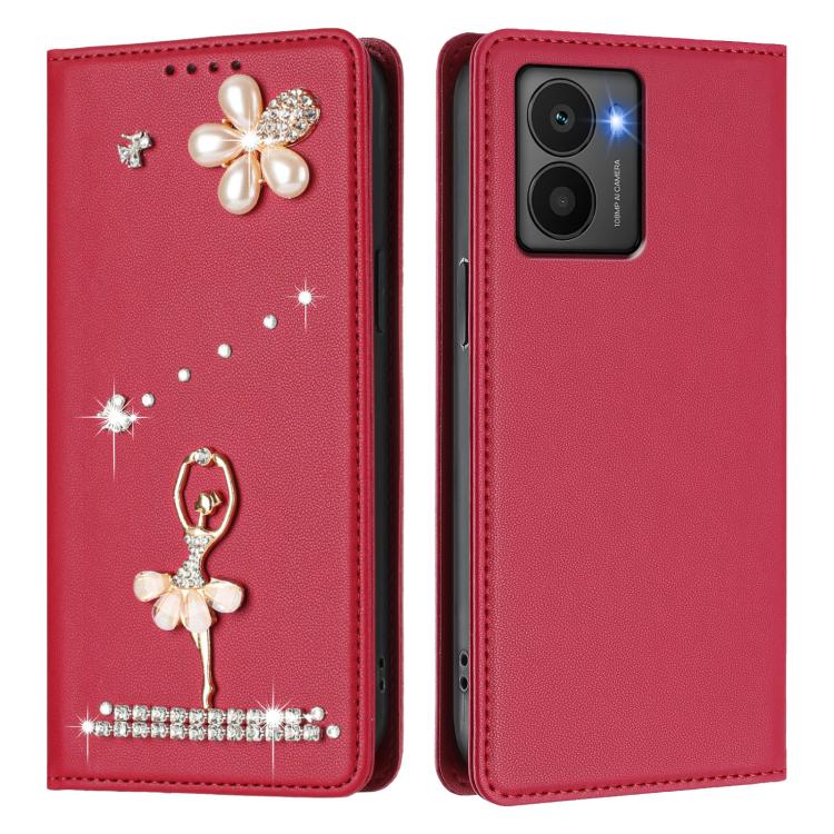 For HMD Fuison Ballet Girl Diamond Studded RFID Vegan Leather Phone Case