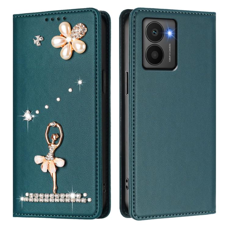 For HMD Fuison Ballet Girl Diamond Studded RFID Vegan Leather Phone Case