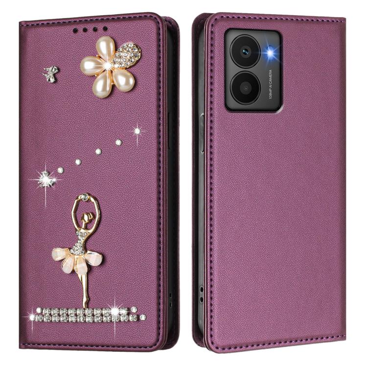 For HMD Fuison Ballet Girl Diamond Studded RFID Vegan Leather Phone Case