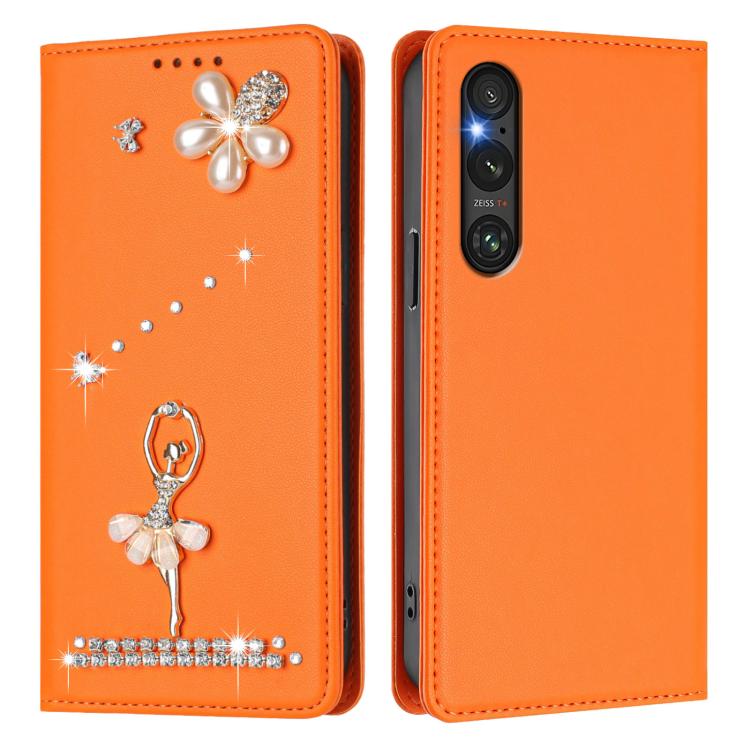 For Sony Xperia 1 V Ballet Girl Diamond Studded RFID Vegan Leather Phone Case
