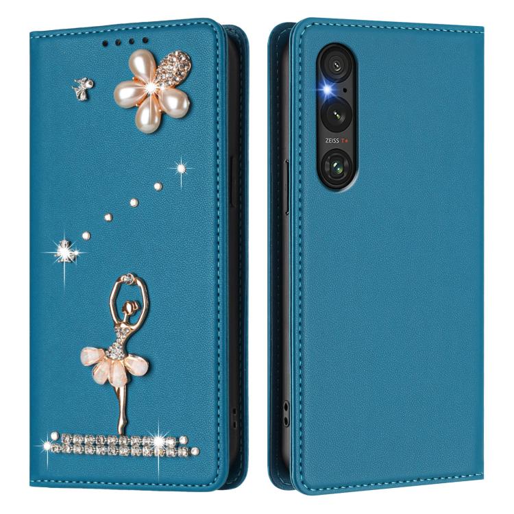 For Sony Xperia 1 V Ballet Girl Diamond Studded RFID Vegan Leather Phone Case