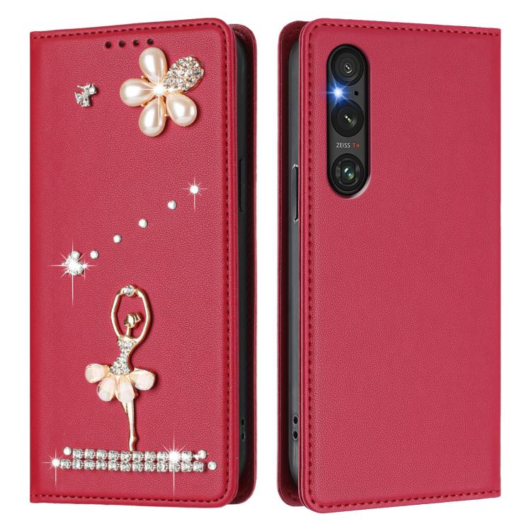 For Sony Xperia 1 V Ballet Girl Diamond Studded RFID Vegan Leather Phone Case