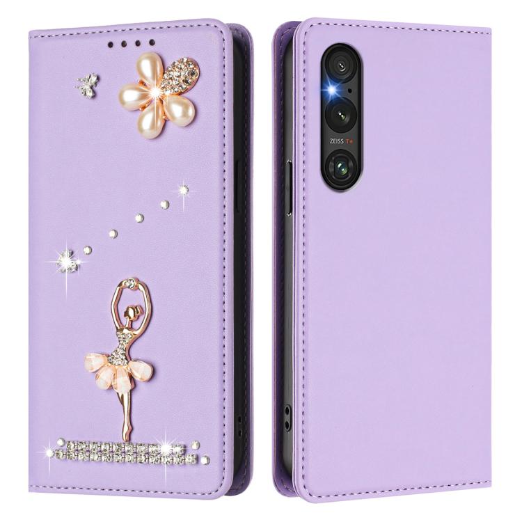 For Sony Xperia 1 V Ballet Girl Diamond Studded RFID Vegan Leather Phone Case