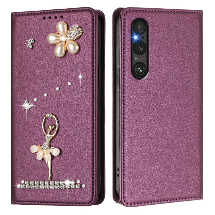 For Sony Xperia 1 V Ballet Girl Diamond Studded RFID Vegan Leather Phone Case
