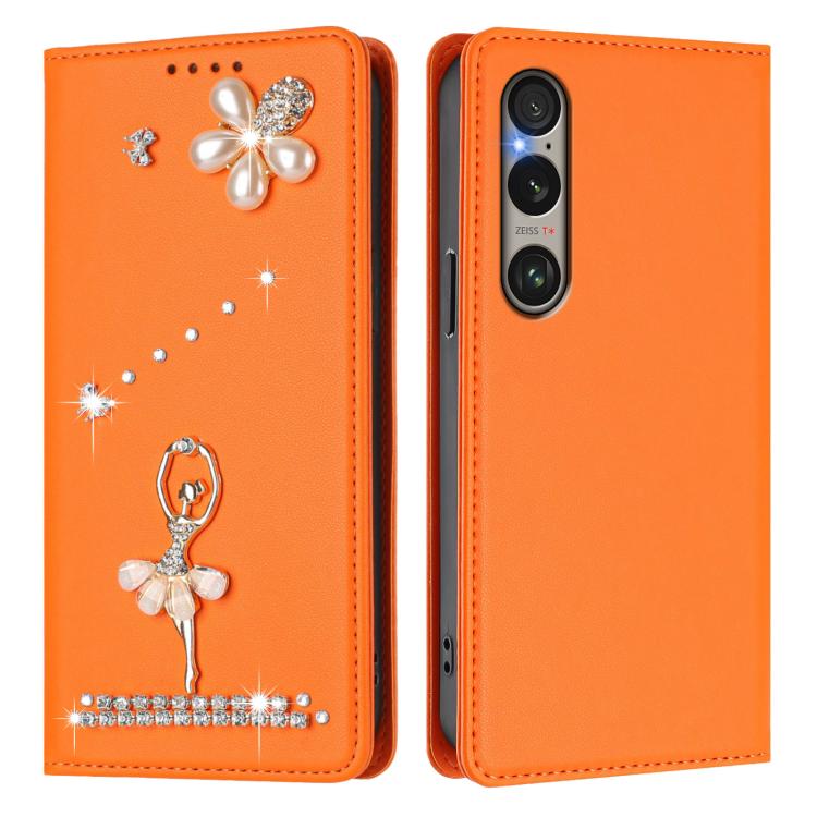 For Sony Xperia 1 VI Ballet Girl Diamond Studded RFID Vegan Leather Phone Case