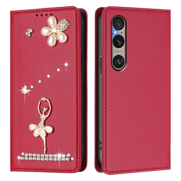 For Sony Xperia 1 VI Ballet Girl Diamond Studded RFID Vegan Leather Phone Case