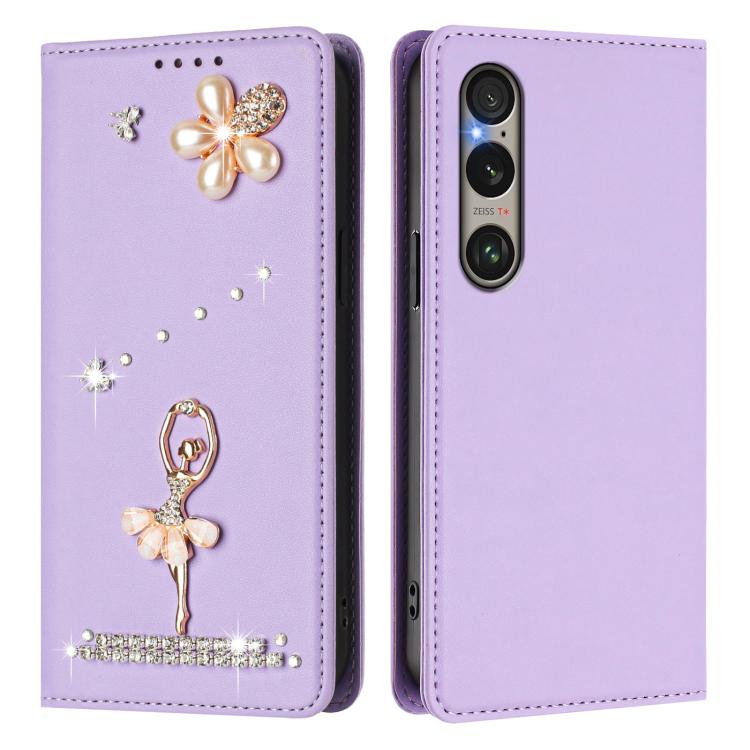 For Sony Xperia 1 VI Ballet Girl Diamond Studded RFID Vegan Leather Phone Case