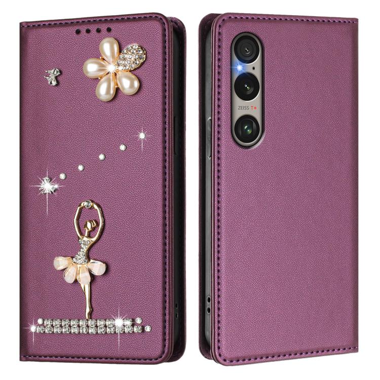 For Sony Xperia 1 VI Ballet Girl Diamond Studded RFID Vegan Leather Phone Case