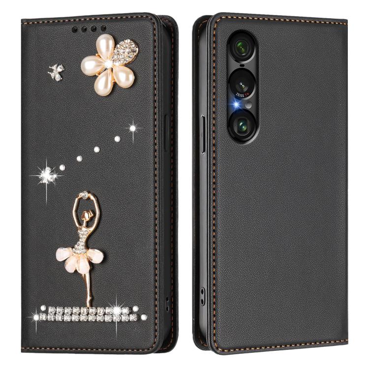 For Sony Xperia 1 VII Ballet Girl Diamond Studded RFID Vegan Leather Phone Case