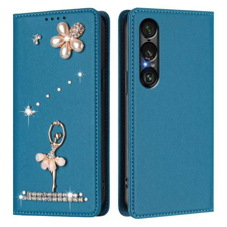 For Sony Xperia 1 VII Ballet Girl Diamond Studded RFID Vegan Leather Phone Case