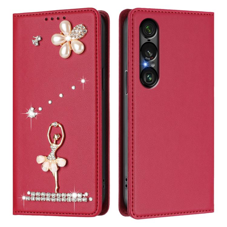 For Sony Xperia 1 VII Ballet Girl Diamond Studded RFID Vegan Leather Phone Case