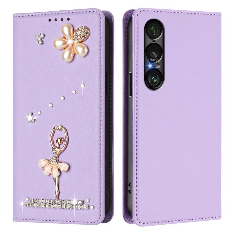 For Sony Xperia 1 VII Ballet Girl Diamond Studded RFID Vegan Leather Phone Case