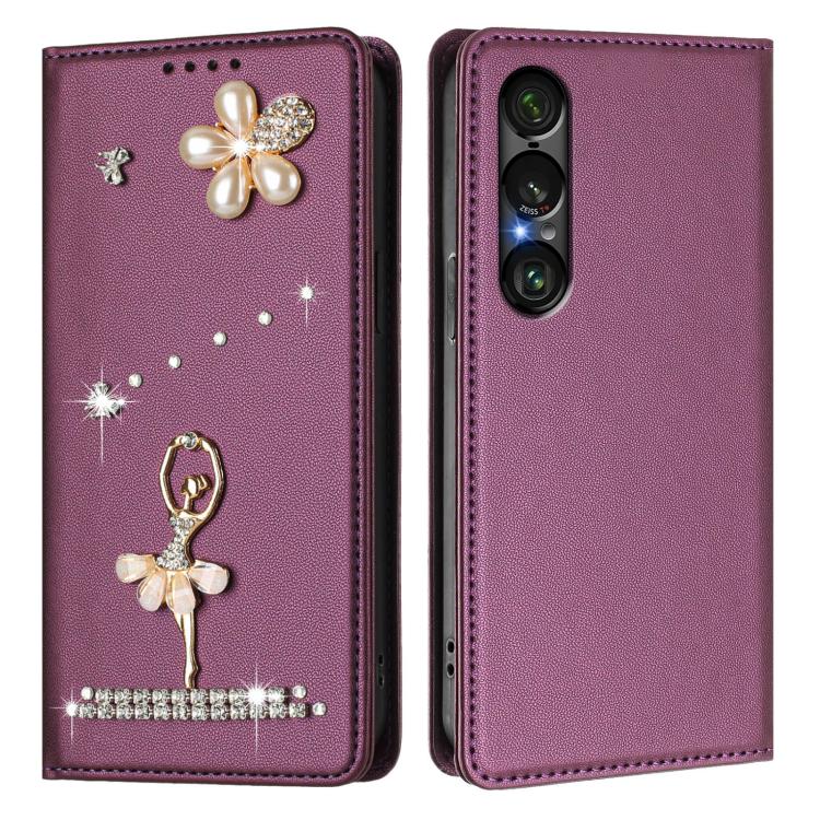 For Sony Xperia 1 VII Ballet Girl Diamond Studded RFID Vegan Leather Phone Case